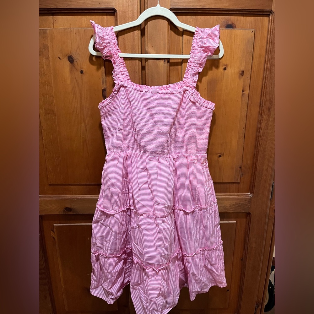 J. Crew Factory Pink Striped Smocked Dress